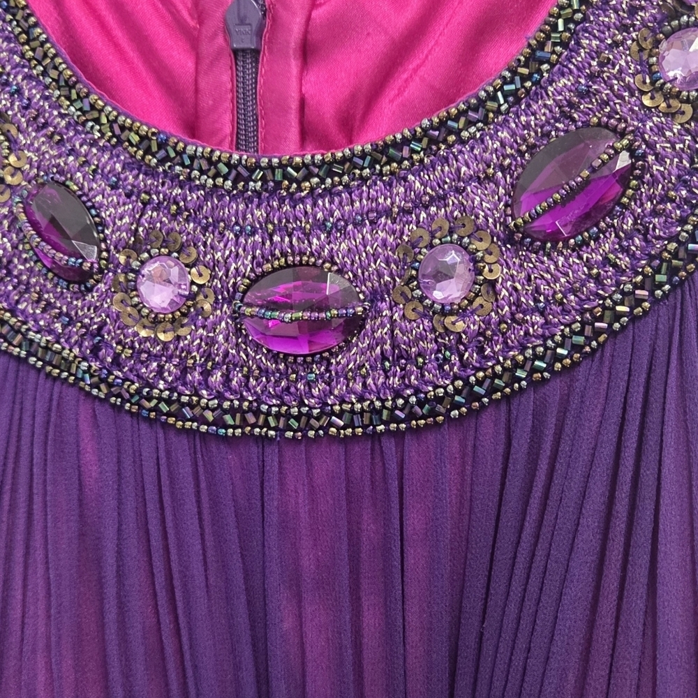 Vintage Y2K Cache Silk Embellished Purple Halter Chiffon Dress Size 4 - Picture 2 of 7